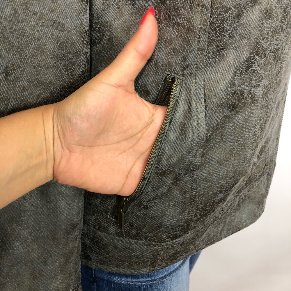 Tribal Gray Suede Asymmetric Basic Jacket Top Sz 8 - image 7